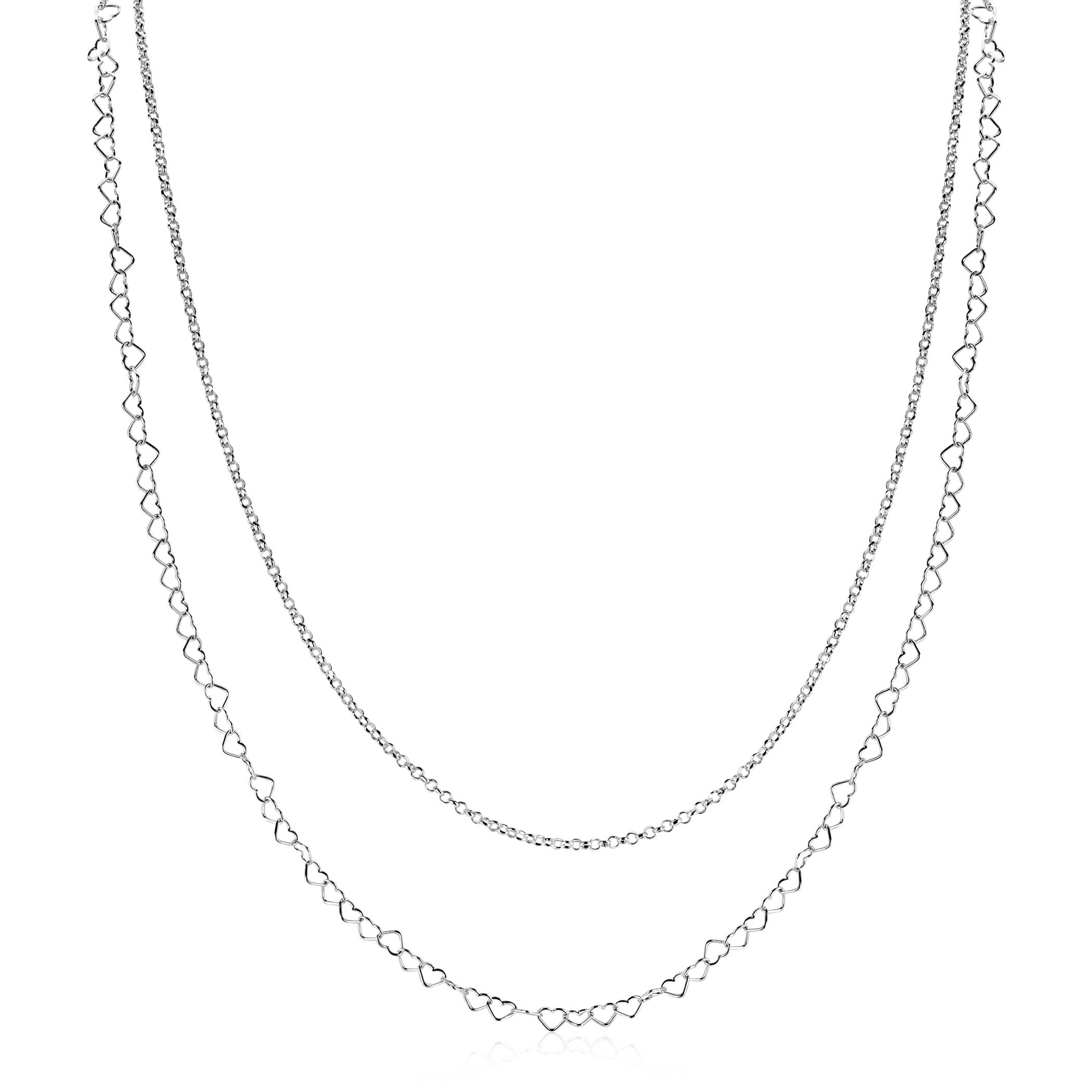 ZINZI zilveren dubbele schakelketting 40&ndash;45cm met fijne hartvormige schakels ZIC2775