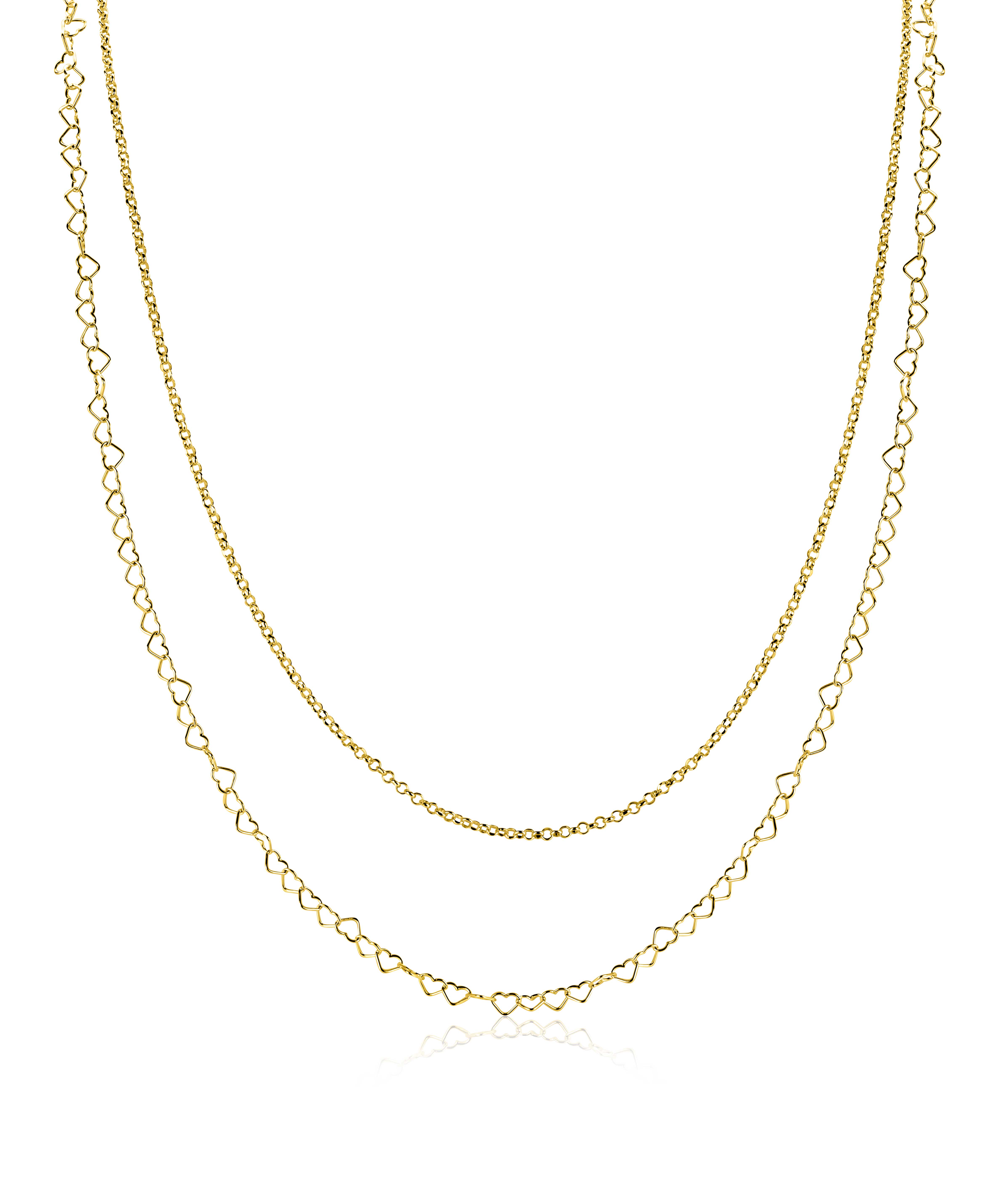 ZINZI goldplated zilveren dubbele schakelketting 40&ndash;45cm met fijne hartvormige schakels ZIC2775G
