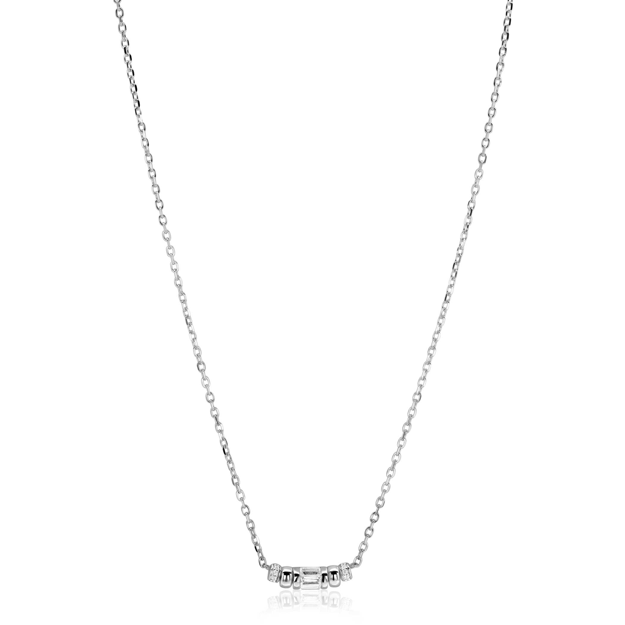 ZINZI zilveren ketting 45cm met cilindervormige hanger, bezet met diverse witte zirkonia&rsquo;s ZIC2812