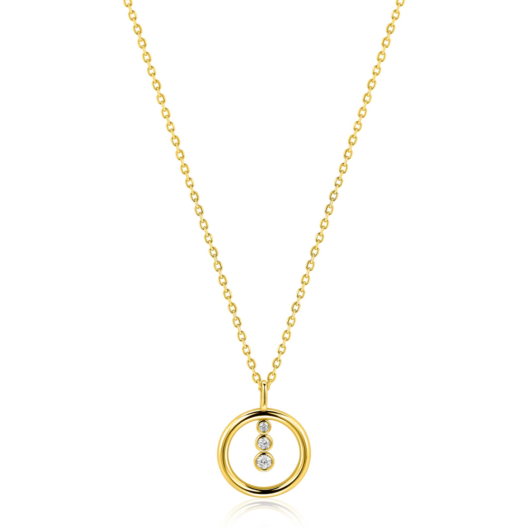 ZINZI zilver verguld collier met ronde hanger en zirkonia's ZIC2820Y 
45cm
