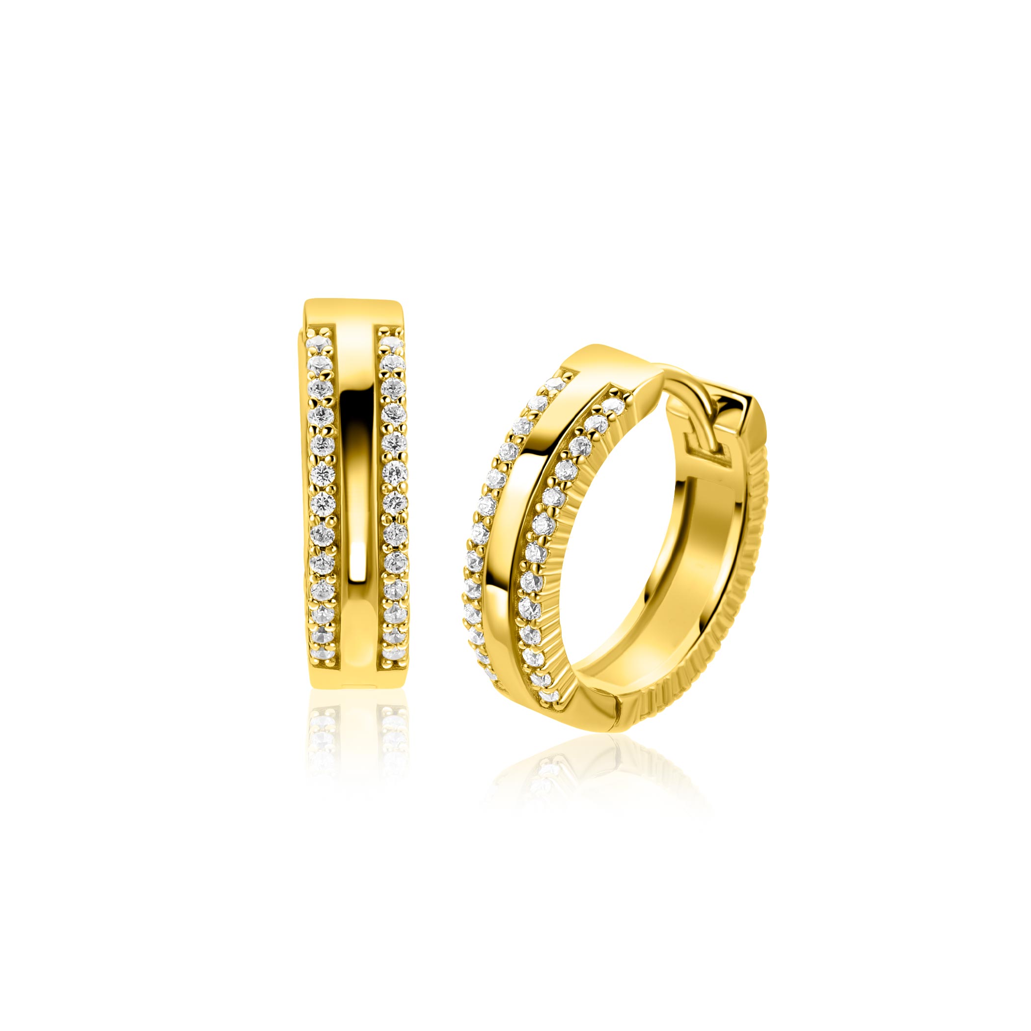 ZINZI zilver vergulde luxe oorringen met klapsluiting, bezet met witte zirconia's ZIO2445Y