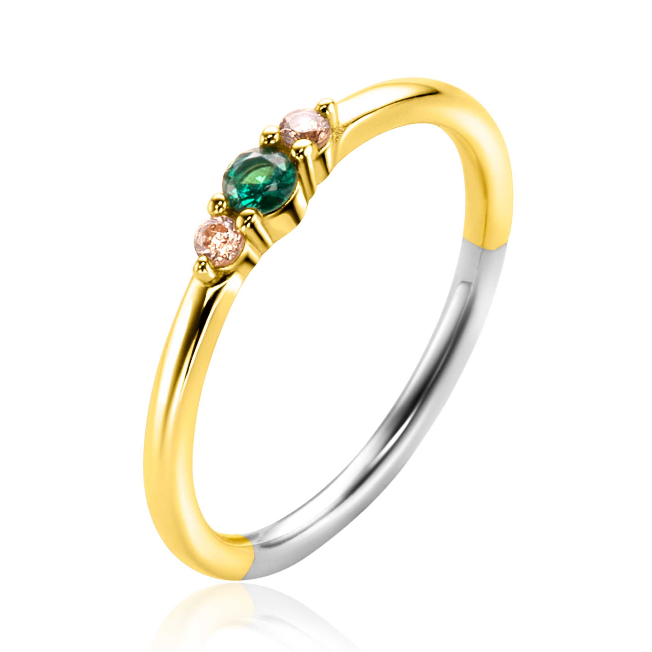 Ring gg.verg. groen en champ.zirc. mt.52