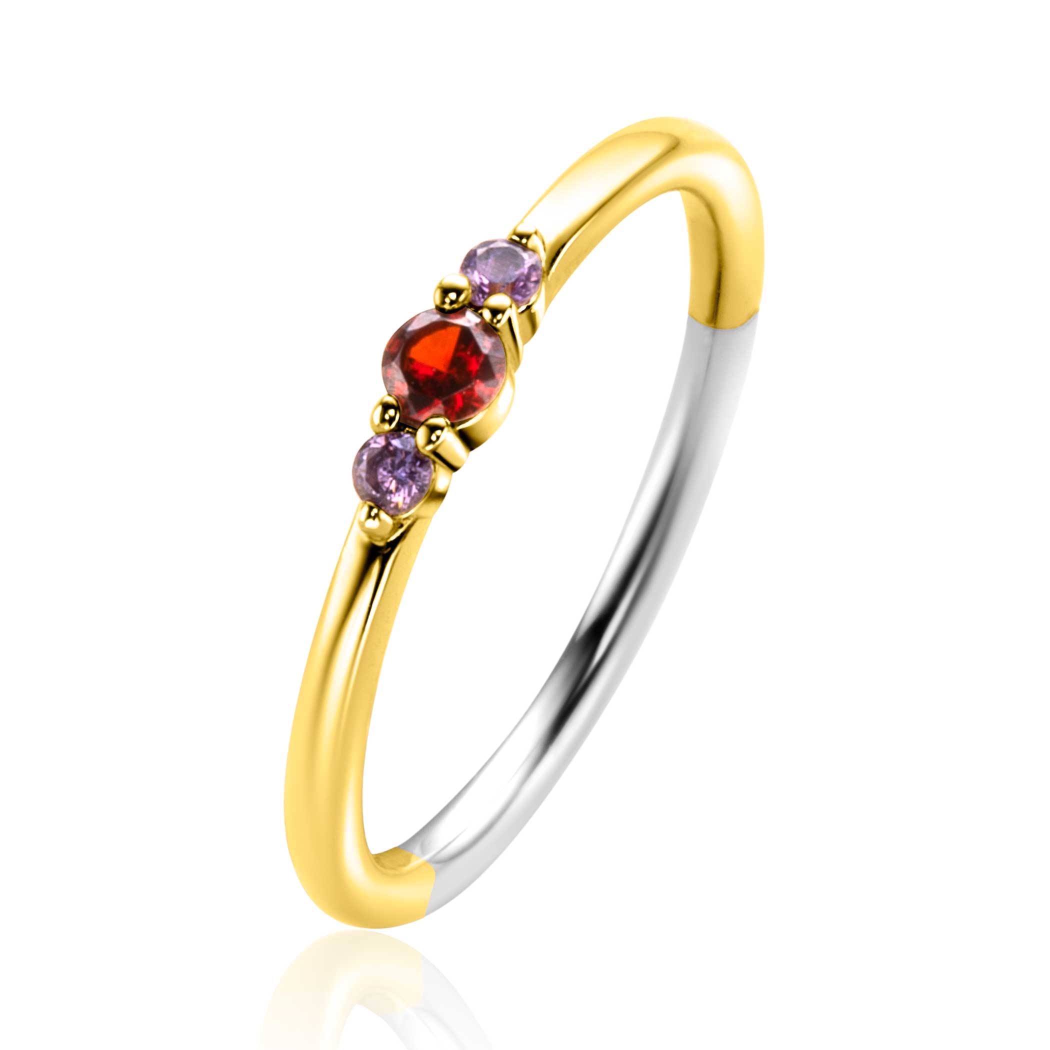 Ring met rood en paarse zirc.mt.60