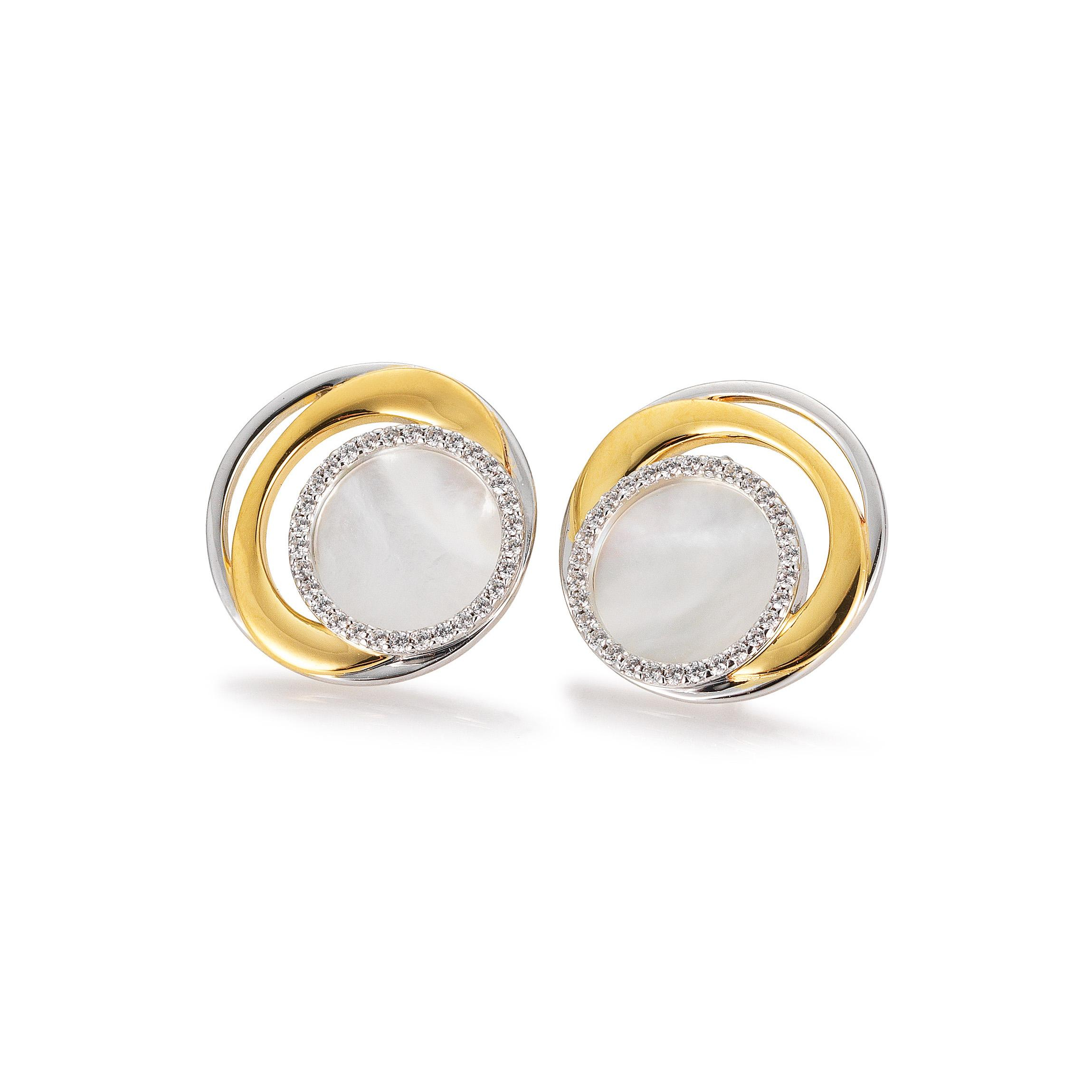 Zilveren oorknoppen verguld goud- en zilverkleur met parelmoer en zirkonia.