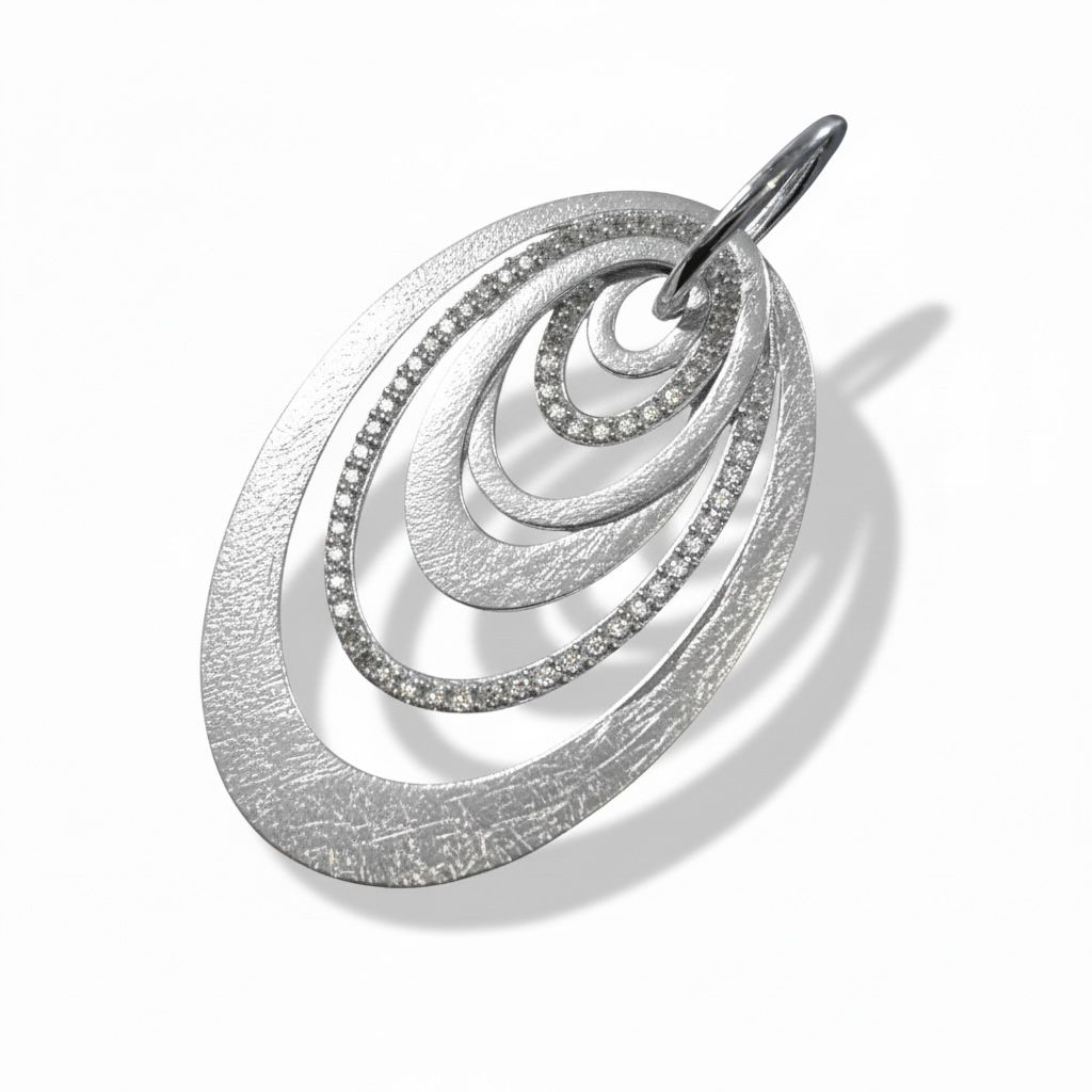 Zilveren hanger met zirkonia gepolijst/gematteerd. 