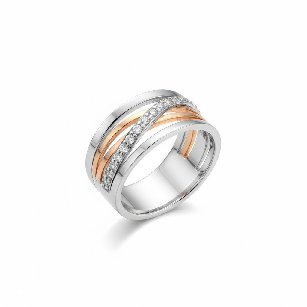 Zilver vergulde ring ros&eacute; en zirkonia