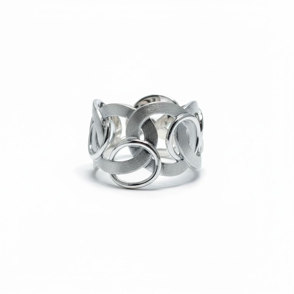 Zilveren ring met gepolijste/matte afwerking en rondjes