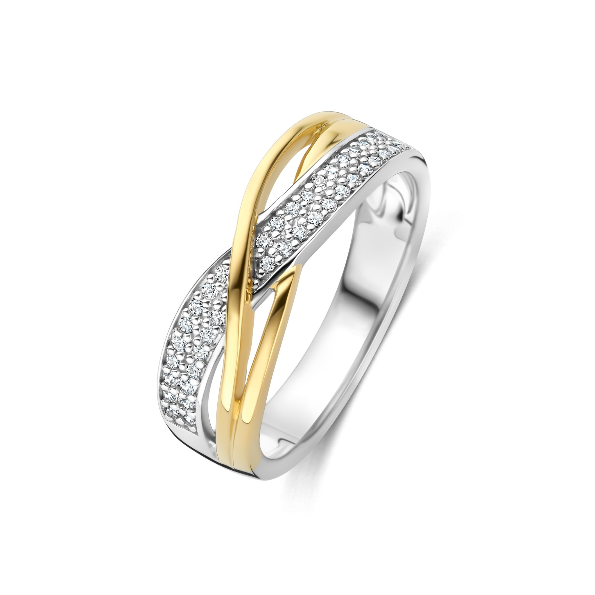 Zilveren vergulde ring met zirkonia's