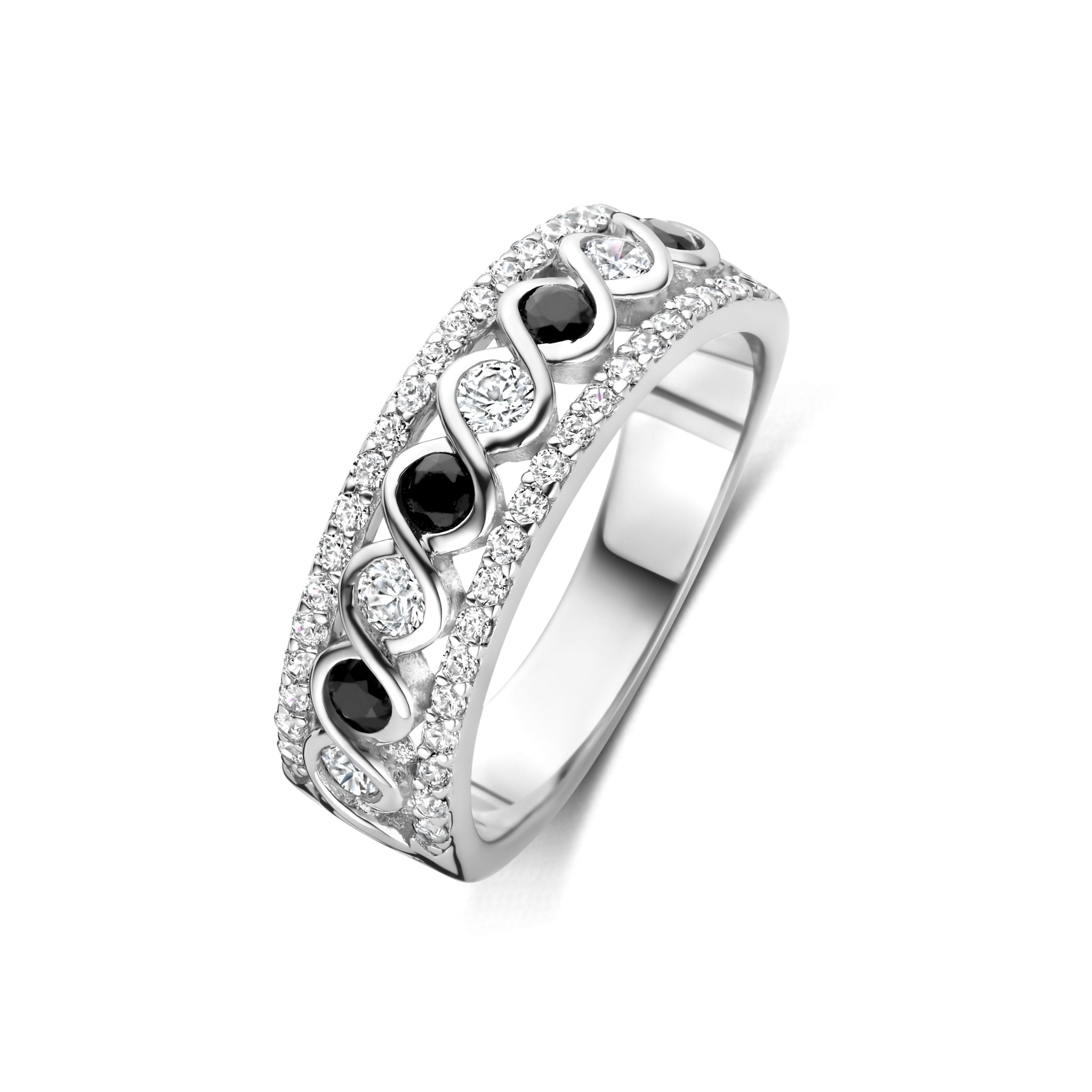 Ring met witte en zwarte zirkonias in maat 56 (17,75)