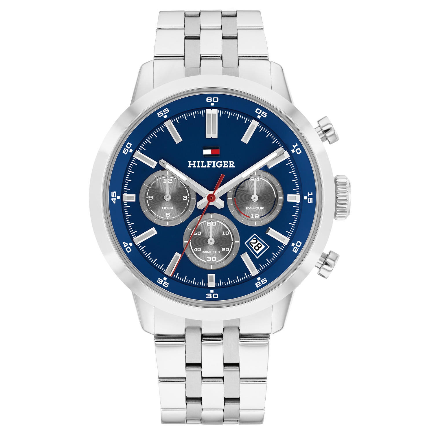 Tommy Hilfiger TH1710753 Horloge Heren Staal Zilverkleurig 43mm
Tijdloos: Dit zilverkleurige herenhorloge straalt finesse uit en maakt elke outfit stijlvol compleet. Het stalen herenhorloge uit de Kent serie heeft een ronde stalen kast met een blauwe sunray wijzerplaat met een datum en een tweede tijdsaanduiding. De wijzers zijn ingelegd met lumibrite. Aan de kast zit een stalen schakelband met een vouwsluiting. Het horloge heeft een mineraalglas, een afmeting van 43mm en is 5ATM.  

Het merk: 
Sinds de lancering van het merk in 1985 is Tommy Hilfiger wereldwijd bekend geworden als pionier van de klassieke Amerikaanse coole stijl. Ge&iuml;nspireerd door de iconische popcultuur en het Amerikaanse erfgoed. De dames en herencollectie van dit seizoen bestaan uit minimalistische silhouetten en rustieke lederen details. De herenhorlogecollectie biedt iconische uurwerken met roestvrijstalen, lederen en siliconen banden.

Specificaties:
- Mineraalglas
- Ronde kast 43mm
- Zilverkleurige kast
- Blauwe wijzerplaat
- Stalen schakelband 
- 5ATM
- Dual Time