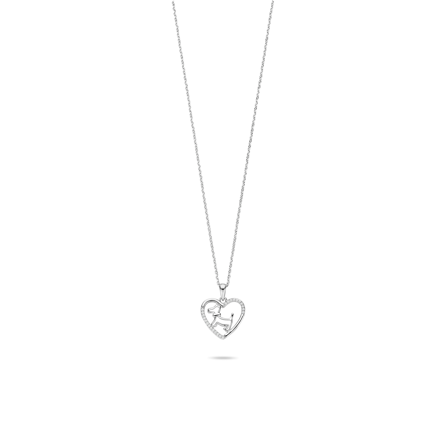 Zilveren collier met hond hanger in hart