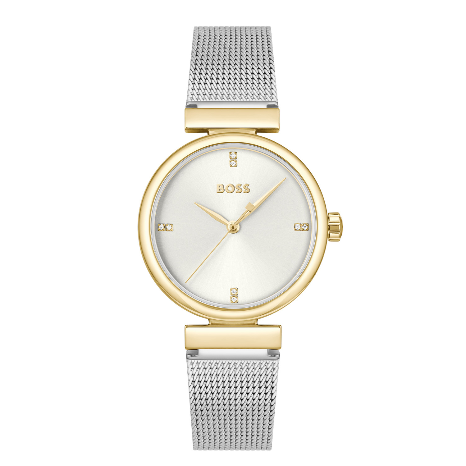 BOSS HB1502853 ROSEHILL 32mm
Dit BOSS horloge uit de ROSEHILL serie met artikelnr: HB1502853 heeft een chique uitstraling. Het gaat niet alleen om de tijd, maar ook om elk moment te grijpen en er je eigen draai aan te geven. Wees je eigen baas, bepaal je eigen tempo en ga ervoor. Dit dameshorloge valt op door de stalen goudkleurige horlogekast met een zilverwitte sunray wijzerplaat met kristallen als uursaanduiding op de 3,6,9 en 12. Aan de kast zit een bicolor milanese band met een druksluiting. Het horloge heeft een doorsnee van 32mm, een mineraalglas en is 3ATM. 

HET MERK:
HUGO BOSS is afgestemd op levensstijlen waar het gaat om kwaliteit en precisie. Het wereldwijde fashionlabel is verdeeld in twee merken: BOSS en HUGO. Het merk BOSS biedt geavanceerde, moderne horloges gericht op kwaliteit en design om een onberispelijke look te cre&euml;ren &ndash; of het nu zakelijk, casual of sportief is. De horloge collectie van BOSS is perfect afgestemd op levensstijlen waar het gaat om kwaliteit en precisie. BOSS is op maat gemaakt in een onberispelijke stijl.

Blijf stijlvol bij de tijd. Voor de BOSS-vrouw is stijl het handelsmerk en draait alles om
details. Breng uw look naar een hoger niveau met onze nieuwe en kenmerkende horlogecollectie.

SPECIFICATIES:
- Mineraalglas
- Ronde kastvorm, 32mm
- Stalen goudkleurige horlogekast
- Zilverwitte wijzerplaat
- Milanese band
- 3ATM