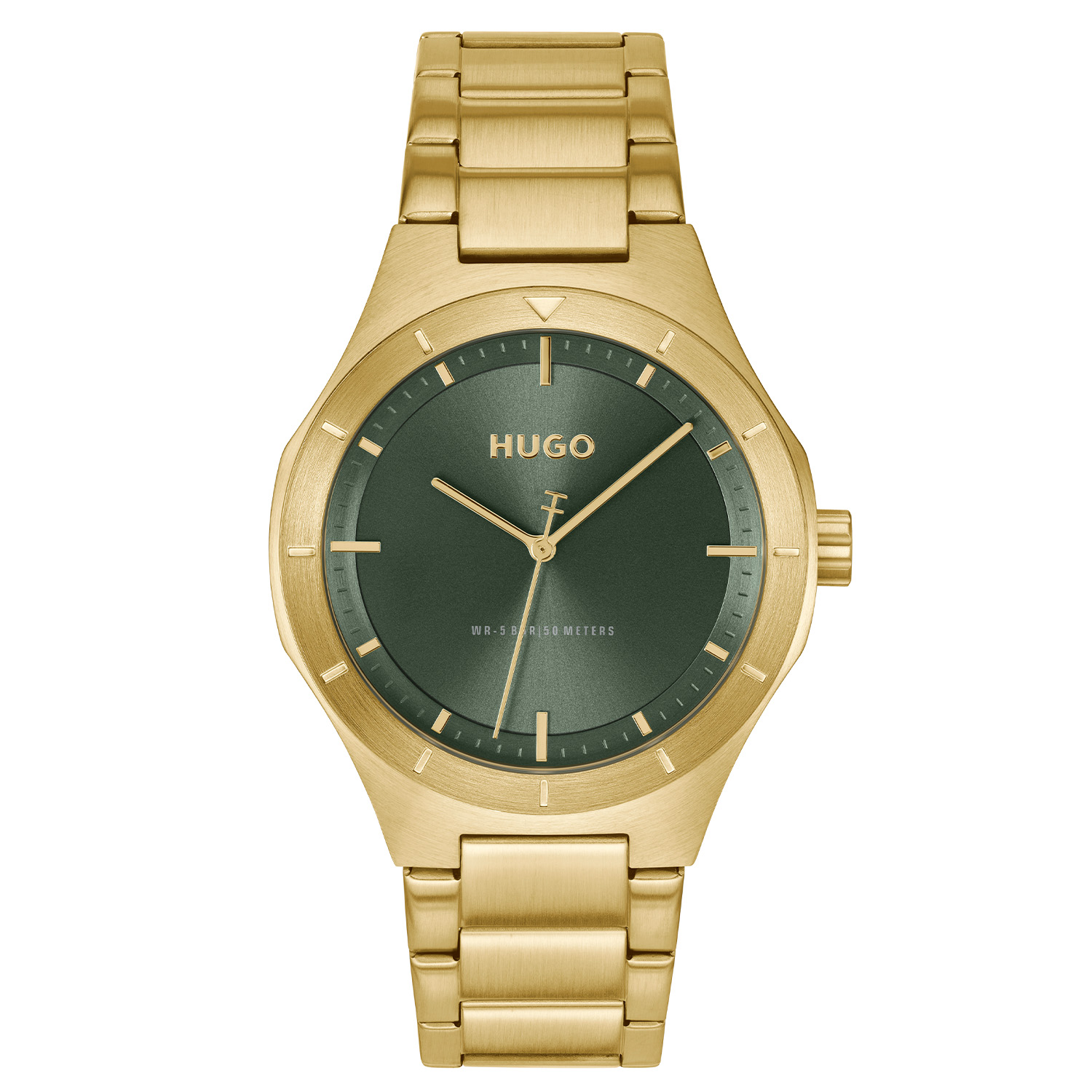 HUGO #LIT HU1530449 Herenhorloge 42mm
Dit stijlvolle Hugo herenhorloge HU1530449 combineert een strak design met moderne elegantie, heeft een krachtige uitstraling en een tijdloze look. Perfect voor zowel zakelijke als casual outfits. Het goudkleurige horloge is uitgevoerd in hoogwaardig staal en draagt comfortabel om de pols. De duidelijke wijzerplaat en verfijnde afwerking onderstrepen de premium kwaliteit waar Hugo om bekendstaat. Een ideale keuze voor de man die houdt van een moderne, zelfverzekerde stijl. Het sportief stoer ogende herenhorloge heeft een groene wijzerplaat, een mineraalglas, een doorsnee van 42mm en is 5ATM.

HET MERK:
HUGO BOSS is afgestemd op levensstijlen waar het gaat om kwaliteit en precisie. Het wereldwijde fashionlabel is verdeeld in twee merken: BOSS en HUGO. Het merk HUGO presenteert eigentijdse en vooruitstrevende designs volgens de laatste fashion trends waarmee mensen worden gestimuleerd om zichzelf te zijn. Scherp maatwerk en casual horloges gecombineerd met een progressieve attitude. HUGO horloges zijn er voor de urban en ruimdenkende man die de leiding durft te nemen. De enige regel van de HUGO-man als het om stijl gaat: zijn authentieke zelf en niets anders.

Maak kennis met de nieuwe horlogecollectie van HUGO.

SPECIFICATIES:
- Mineraalglas
- Ronde kast, &Oslash; 42mm
- Stalen goudkleurige horlogekast
- Groene wijzerplaat
- Stalen goudkleurige schakelband
- 5ATM