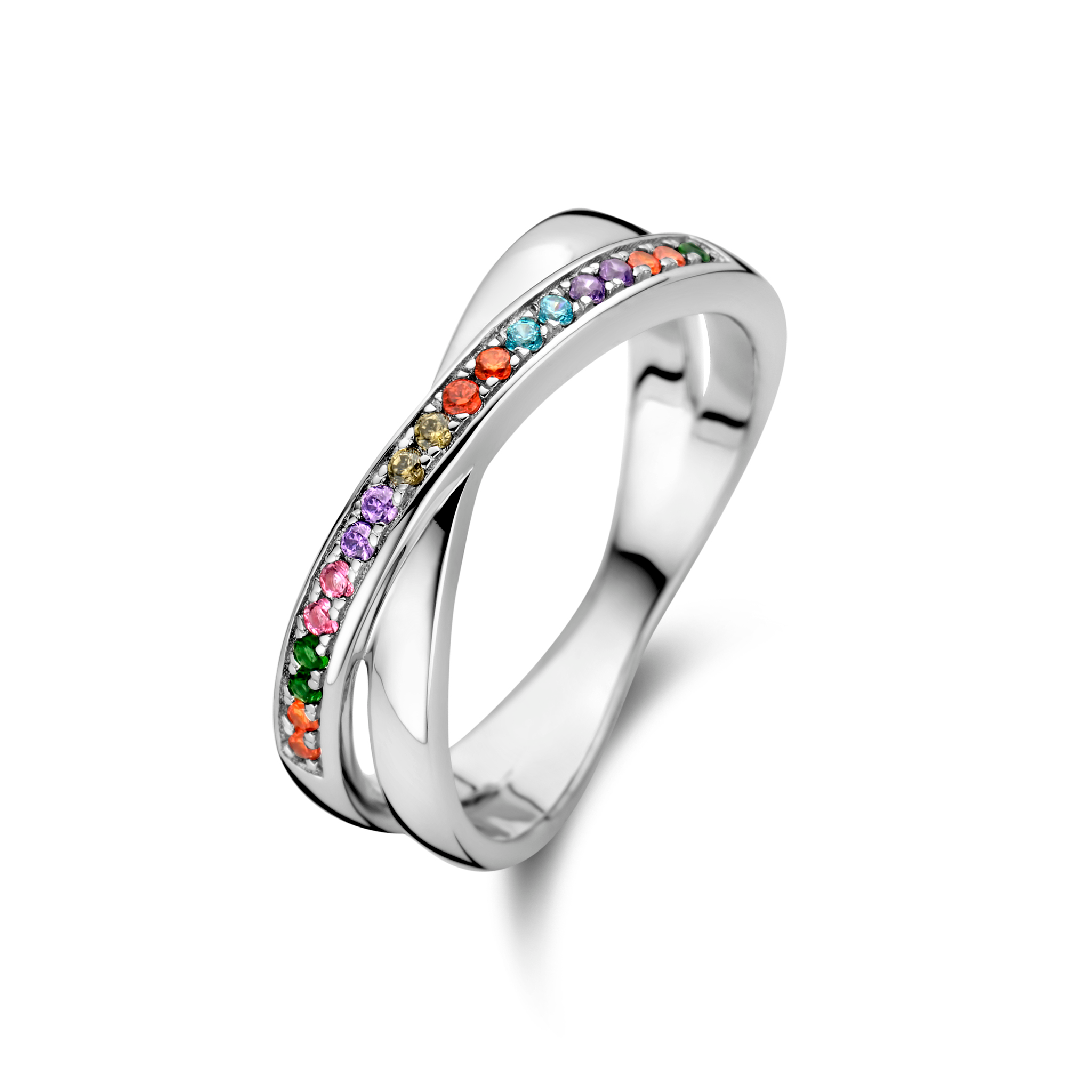 Ring met gekleurde zirkonias in maat 58 (18,5)