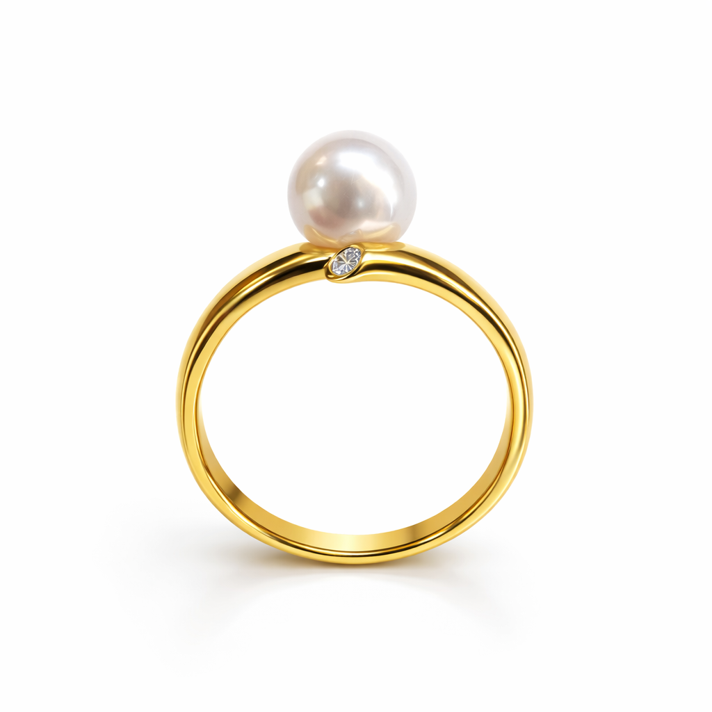 Gouden ring Akoya Parel diamant 0,03 crt