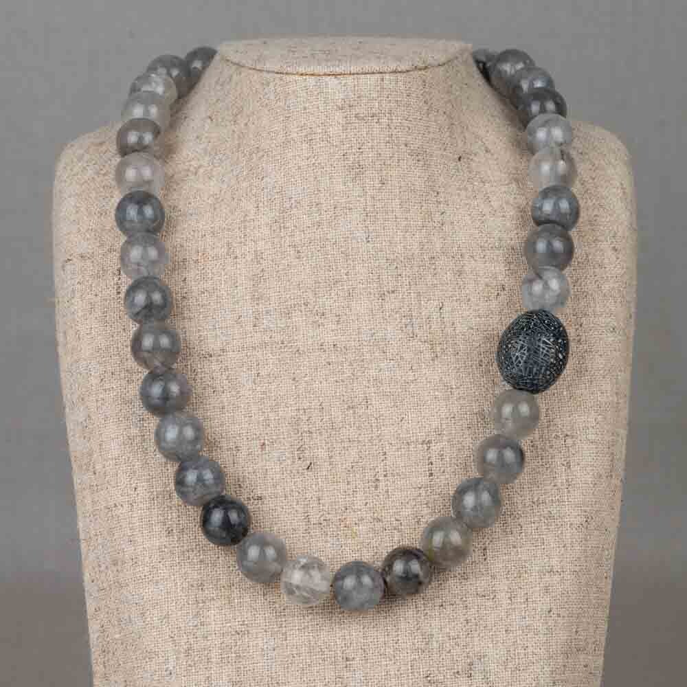 Collier Candy Gems Grijze Quarts + 3D bal Grijze Quarts + Zilver