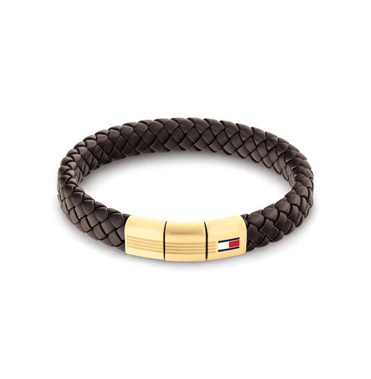 Tommy Hilfiger leren heren armband met goudkleurige sluiting