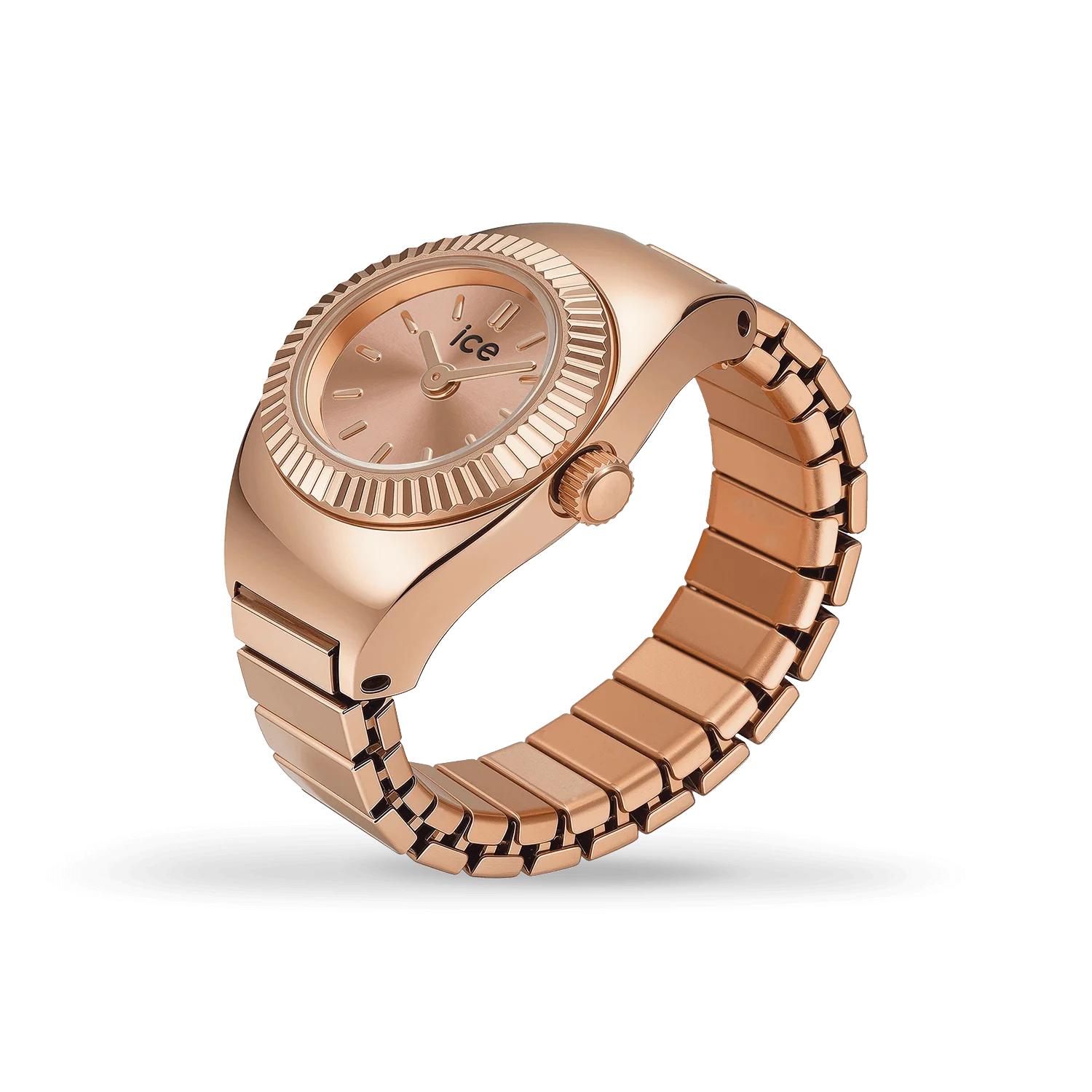 De Ring Horloge Chouchou Rose-gold - 15mm, modelnummer 025519, is een stijlvolle ringhorloge met een roestvrijstalen kast en band in ros&eacute;goud. Het horloge heeft een analoge quartz beweging, mineraalglas en is waterbestendig tot niveau 3. Draag het als een opvallend accessoire aan je vinger voor een elegante en modieuze uitstraling.