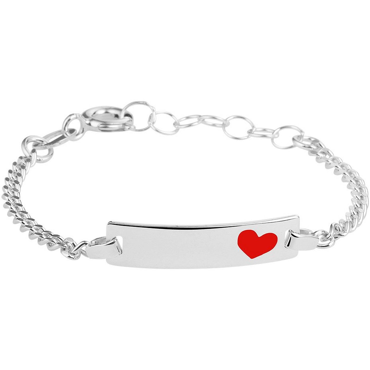 925 zilveren kinder graveerarmband uitgevoerd met een gourmet schakel en een hartje. De armband heeft een schakelbreedte van 2mm en een draaglengte van 11 tot 13cm. Het graveerplaatje heeft een afmeting van 5x20mm.