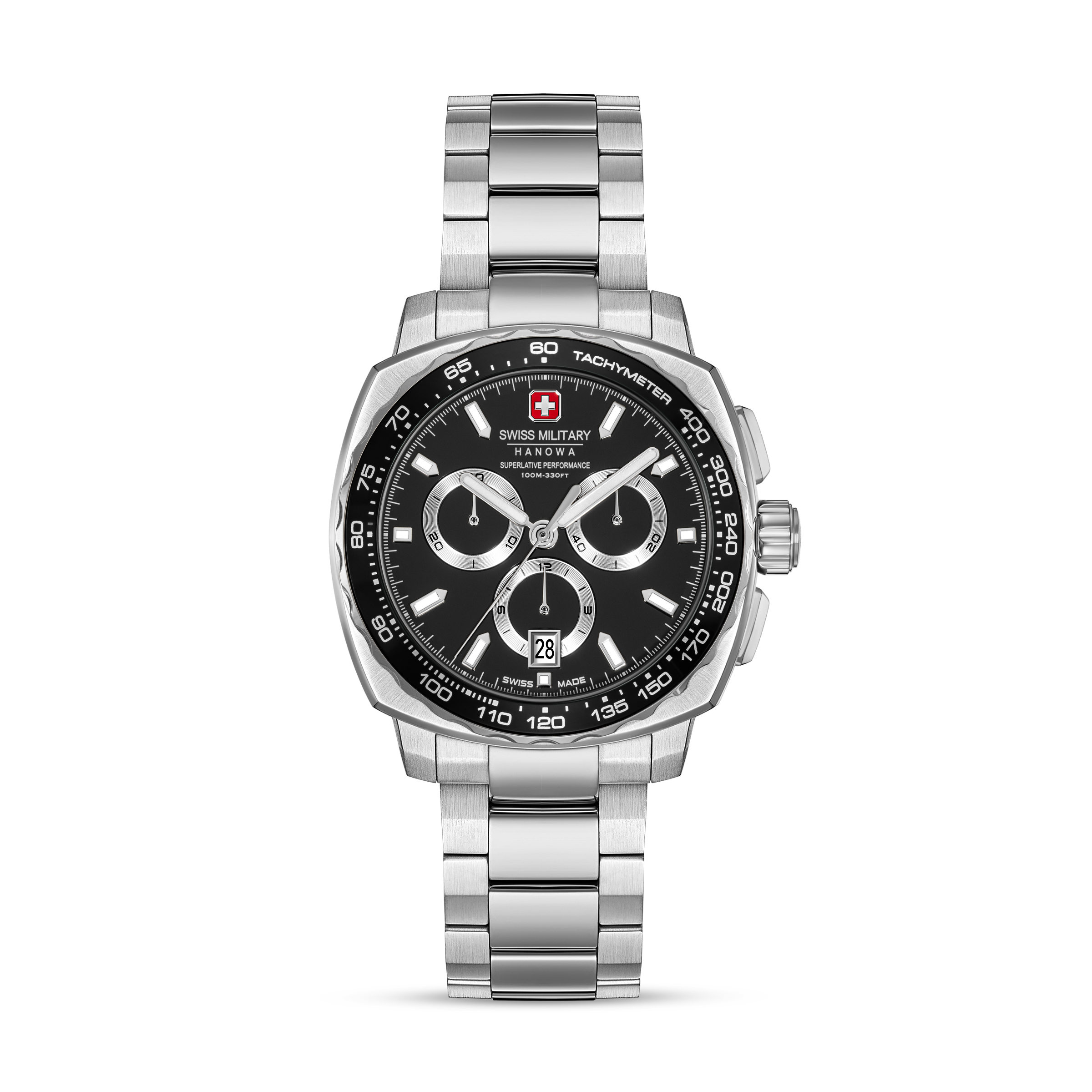 Dit is een horloge van het merk Swiss Military Hanowa gemaakt voor heren.
De specificaties zijn als volgt:
Kastmaat: 41 mm
Waterdichtheid: 10 ATM / 100 Meter / 330 Feet
Dit horloge heeft de volgende functies/eigenschappen:
Chronograaf