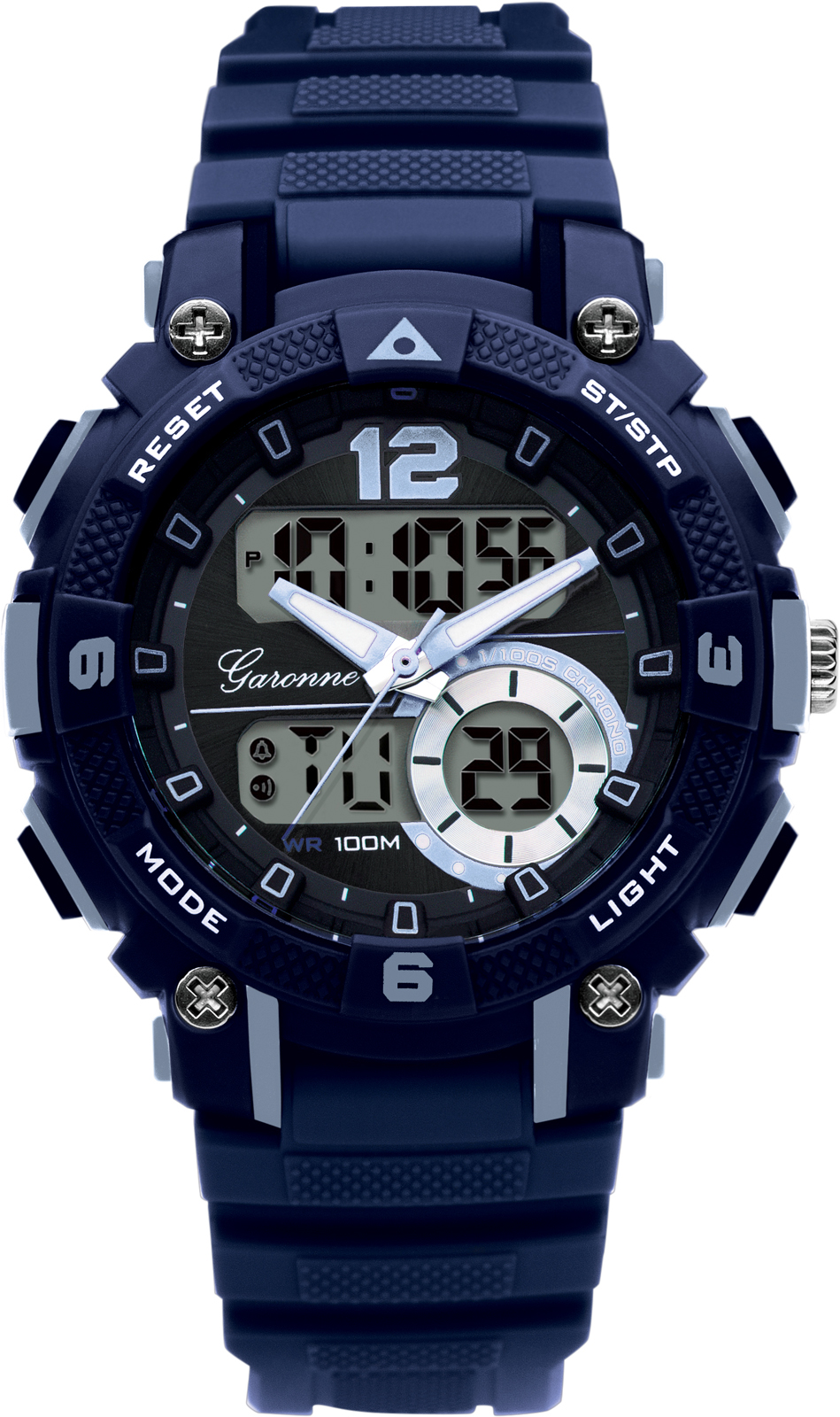 Dit is een horloge van het merk Garonne gemaakt voor jongens.
De specificaties zijn als volgt:
Kastmaat: 38 mm
Kastdikte: 15,2 mm
Bandlengte: 177
Bandbreedte: 16
Waterdichtheid: 10 ATM / 100 Meter / 330 Feet
Dit horloge heeft de volgende functies/eigenschappen:
Datumaanduiding
Dagaanduiding
Alarm
Stopwatch