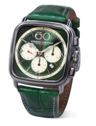 een horloge van Alexander Shorokhoff model Square and Round in een donker groene kleur
met groene band. en een Automatisch uurwerk.