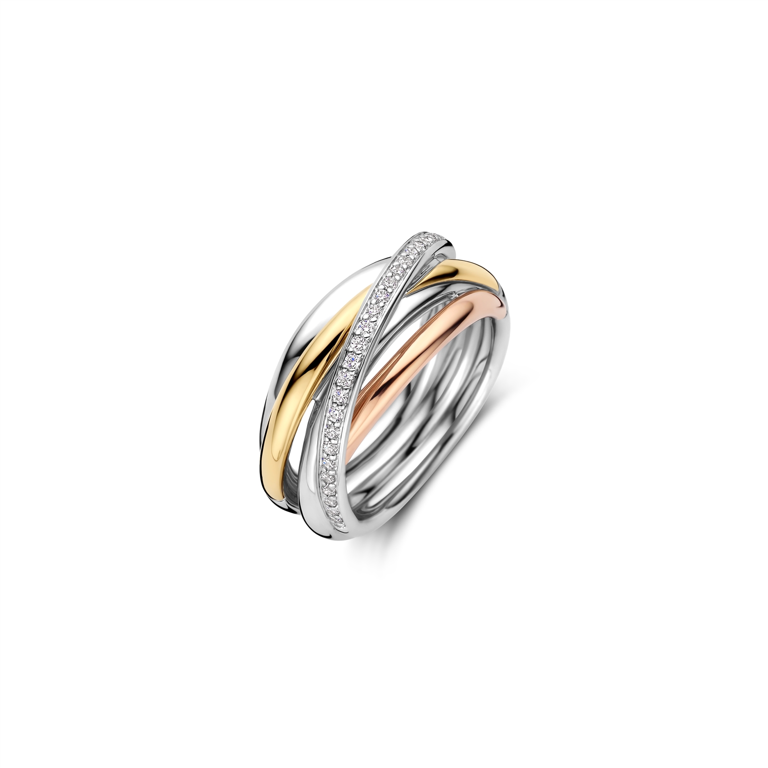 12318ZT/56 tricolor zilver ring met zirconia