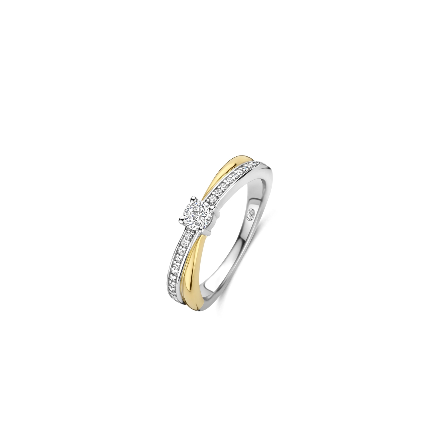 Ervaar het betoverende samenspel van licht en schaduw met deze TI SENTO goudkleurige ring 12374ZY. 