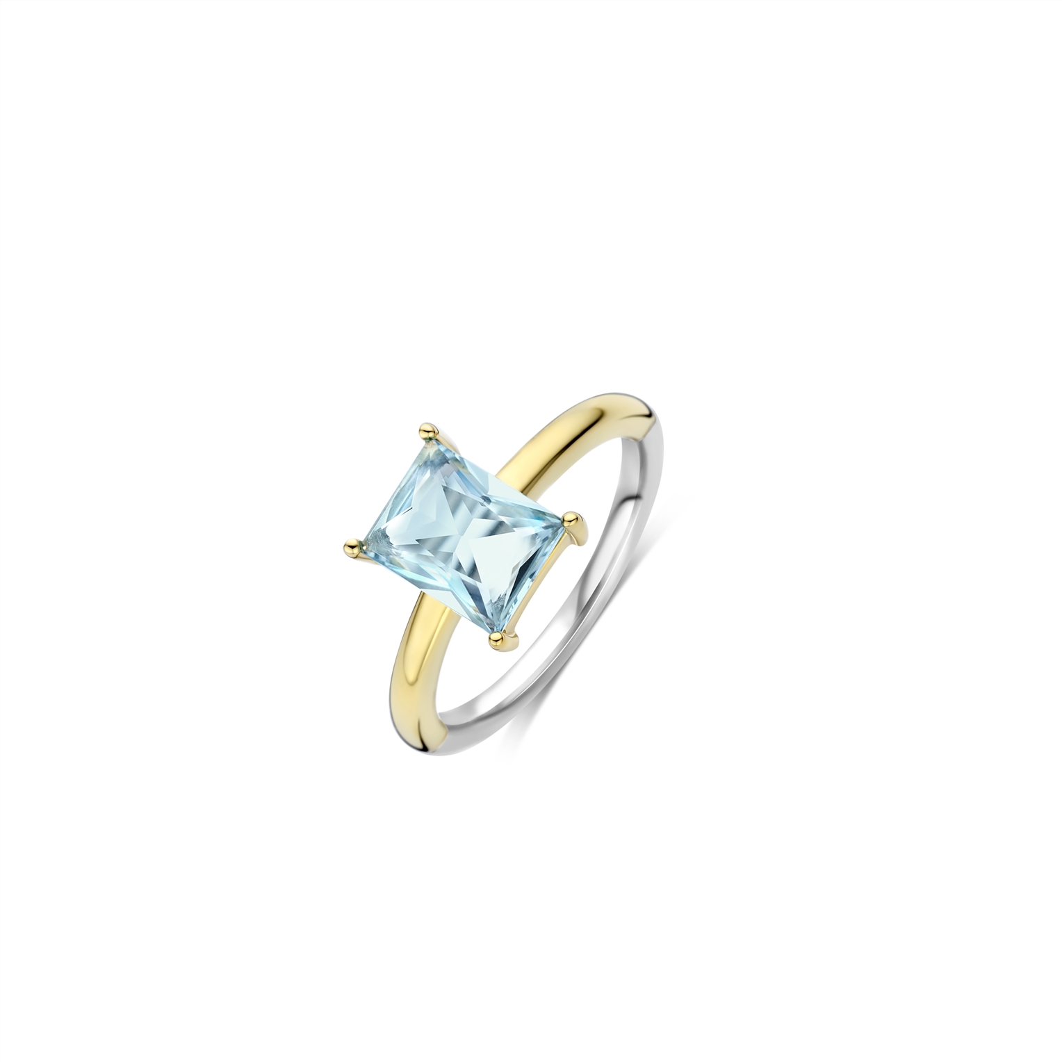 De TI SENTO ring is een prachtige, goudkleurige ring, verguld met blauwe zirkonia. Deze ring, in maat 56, heeft geen glans, maar straalt pure elegantie uit. Draag hem solo voor een verfijnde look, of combineer met andere sieraden voor een modieuze uitstraling. Perfect voor speciale gelegenheden of dagelijks gebruik.