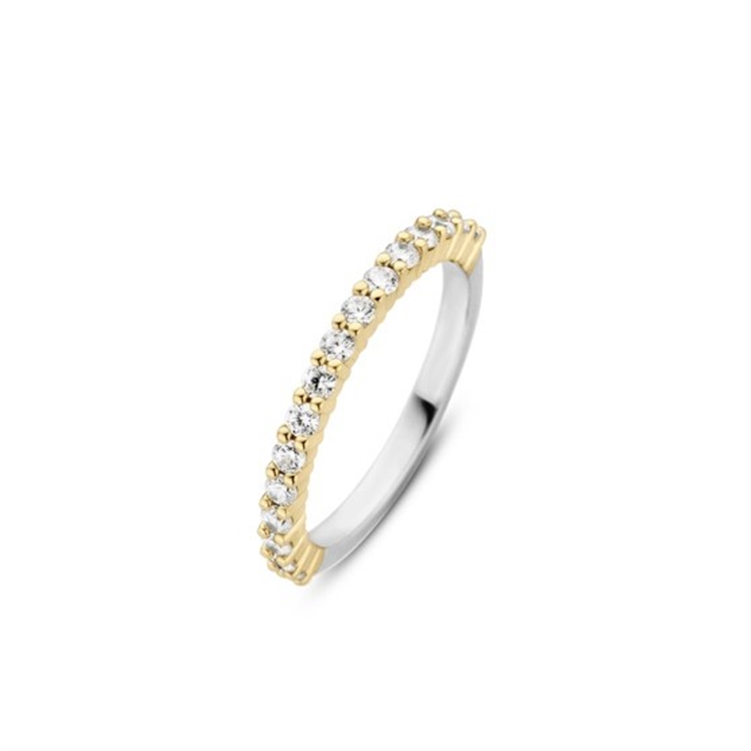  Ti Sento zilveren ring,  is verguld en voorzien van schitterende zirkonia's. Deze elegante ring schittert zonder extra glans en is perfect voor speciale gelegenheden of dagelijks gebruik. 