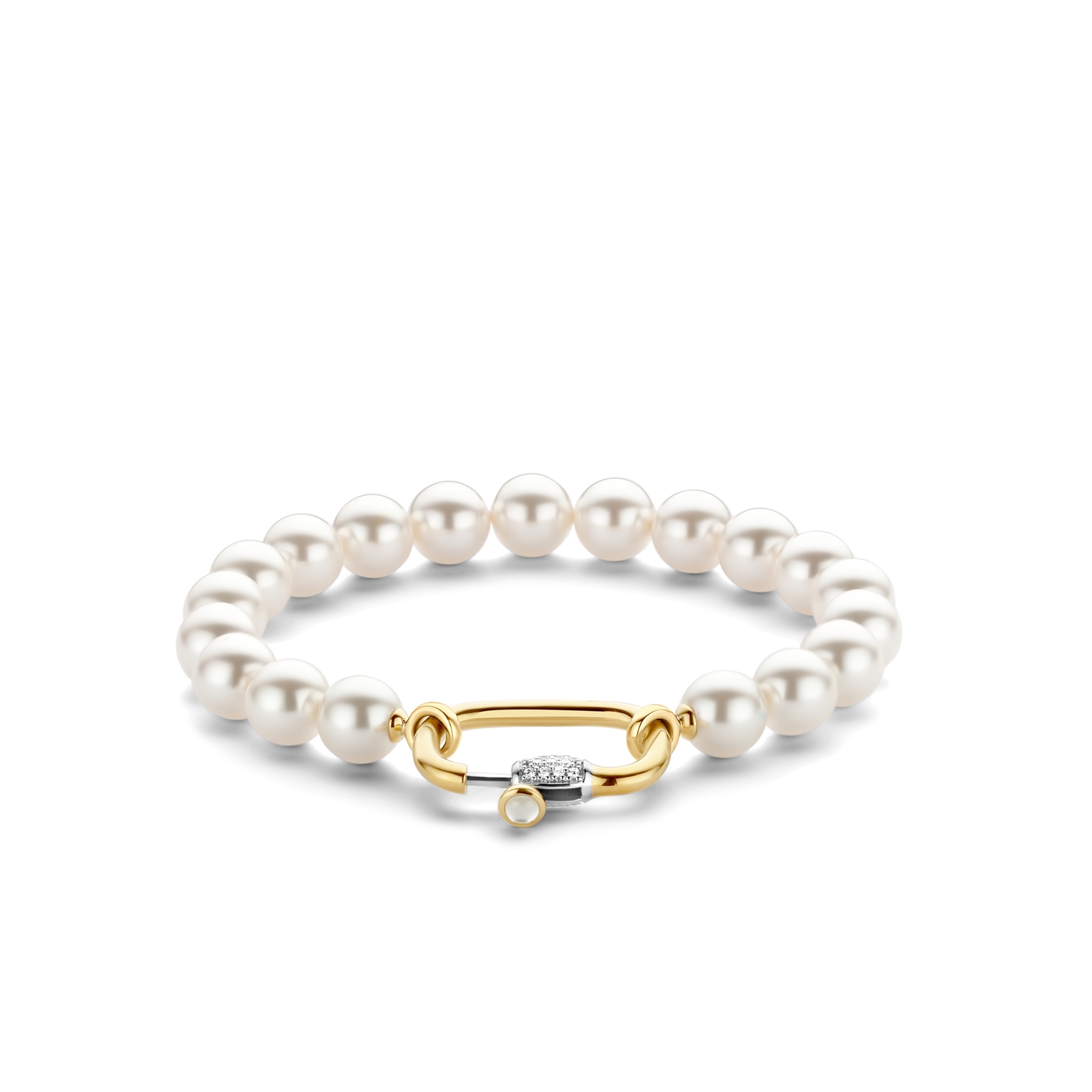 Een strook van glanzende witte parels schitteren op deze TI SENTO zilveren armband 2961PW, dat sluit met een luxueuze vergulde sluiting met witte zirconia steentjes. De stralende witte tinten doen denken aan zomerse nachten met een volle maan. De armband is gemaakt van 925 sterling zilver. De extra veilige sluiting is speciaal ontworpen zodat dit sieraad altijd bij je blijft.