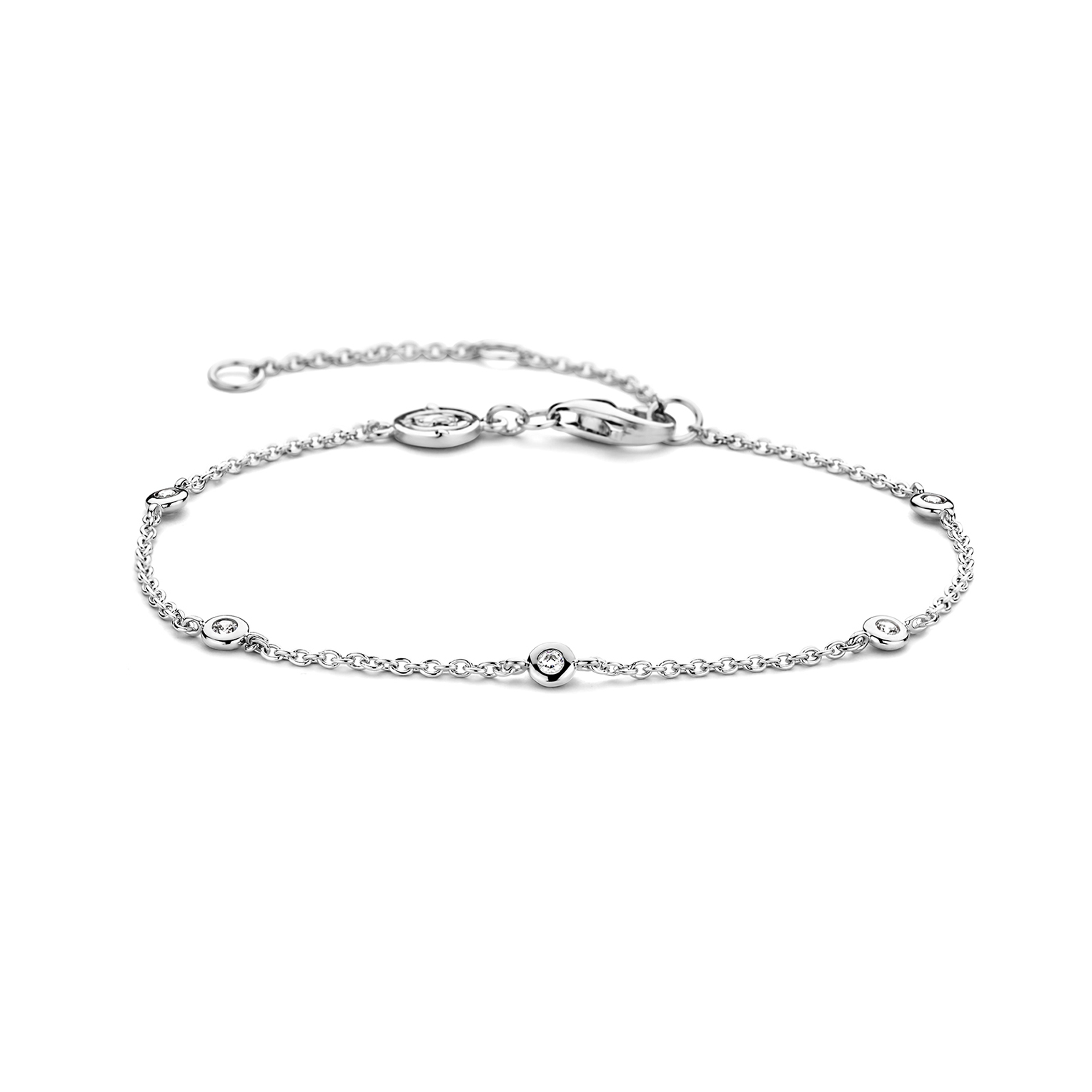 Ti Sento Milano - Zilveren ankerarmband met 5 zirconia's, verstelbare lengte 16-18-20cm - 2974ZI