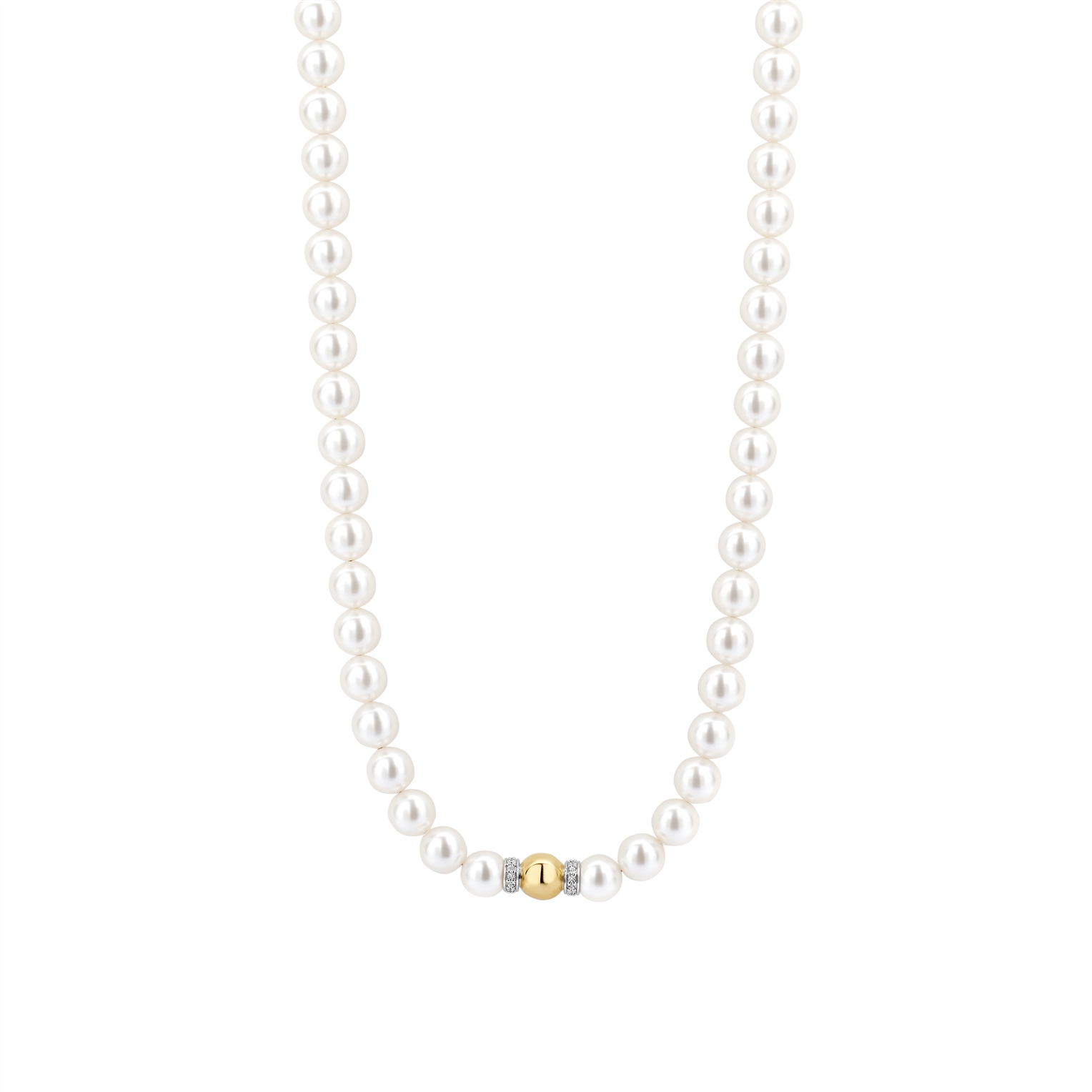 De Ti Sento Verguld Zilveren Halsketting met Parels, modelnummer 34112YP/42, is een verfijnde parelketting van 925 sterling verguld zilver. De ketting is 420 mm lang en 8 mm breed, met prachtige witte parels. Perfect voor een elegante uitstraling, draag hem solo voor een subtiele look of combineer met andere kettingen voor meer allure.