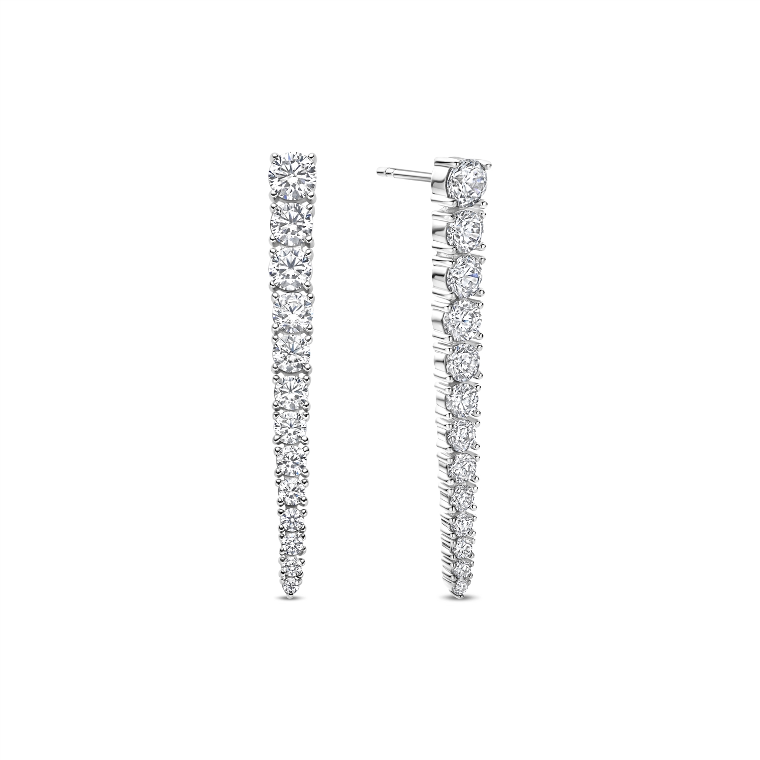 Ti Sento Milano - Zilveren oorhanger met aflopende grootte zirconia's, maat: 40x6.5mm - 78079ZI