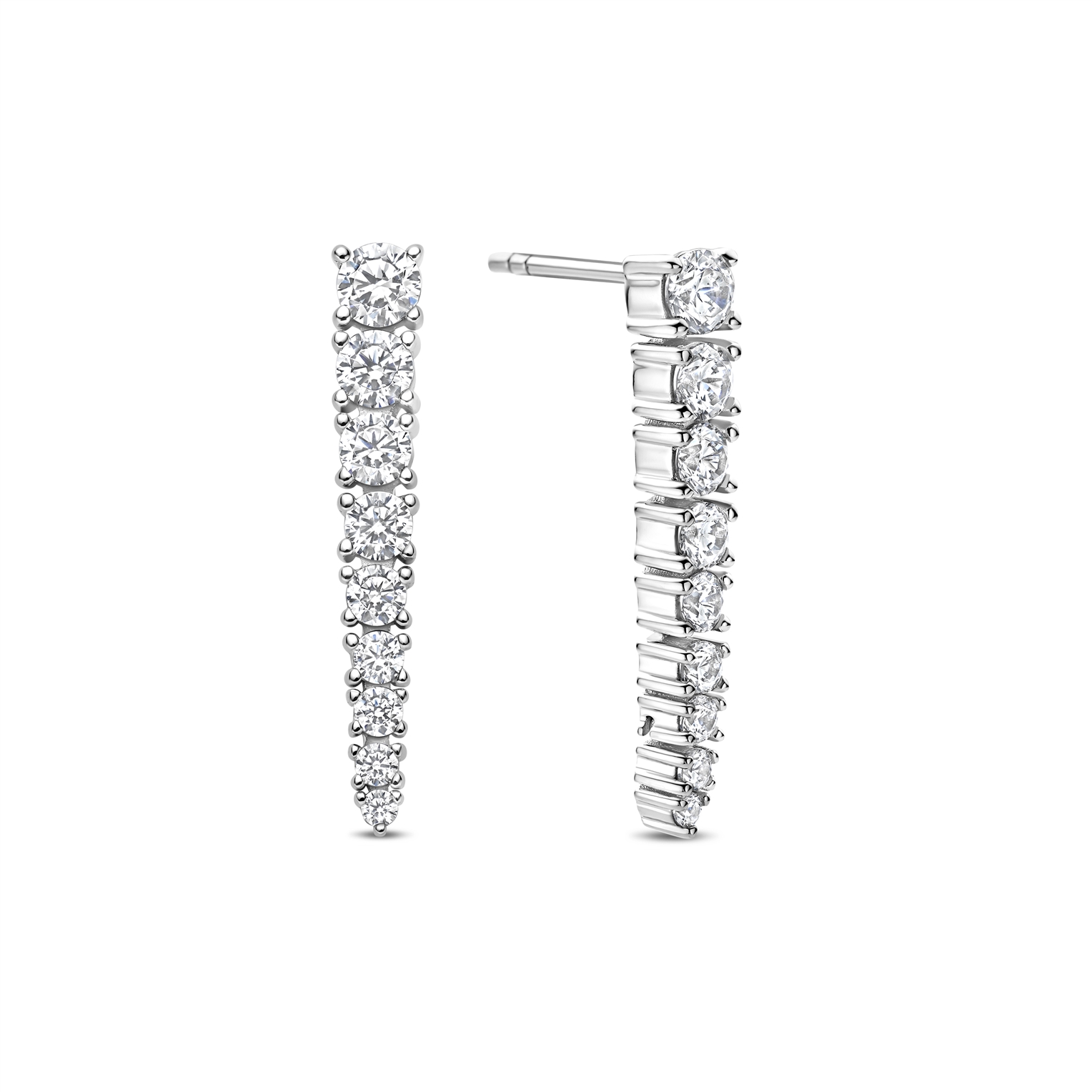 Ti Sento Milano - Zilveren oorhangers met aflopende in grootte zirconia's, maat: 23.5x4mm - 78080ZI