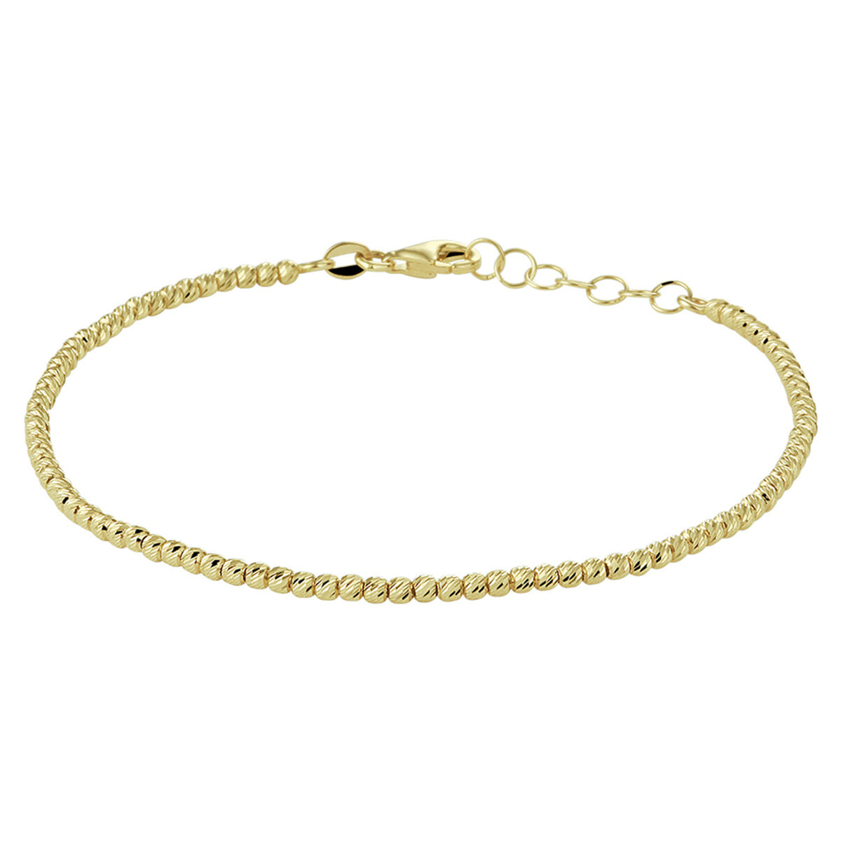 Fijn geelgouden armband met een draaglengte van 17cm en een extensie van 3cm. De armband heeft gediamanteerde bolletjes met een diameter van 3mm en is uitgevoerd met een stevige karabijn sluiting. Goed te combineren met bijpassende sieraden uit onze collectie.