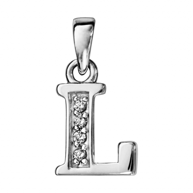 Letter L zilver met zirconia.Andere letters kunnen ook besteld worden.