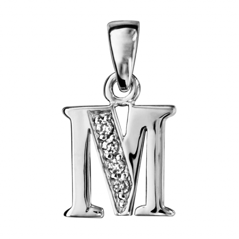 Letter M zilver met zirconia.Andere letters kunnen ook besteld worden.