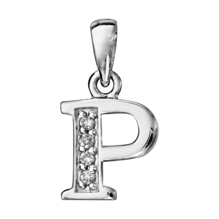 Letter P zilver met zirconia.Andere letters kunnen ook besteld worden.