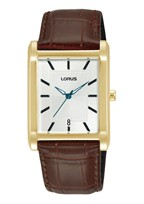 Lours quarts heren pols horloge double met bruin lederen band 5 ATM waterdicht.