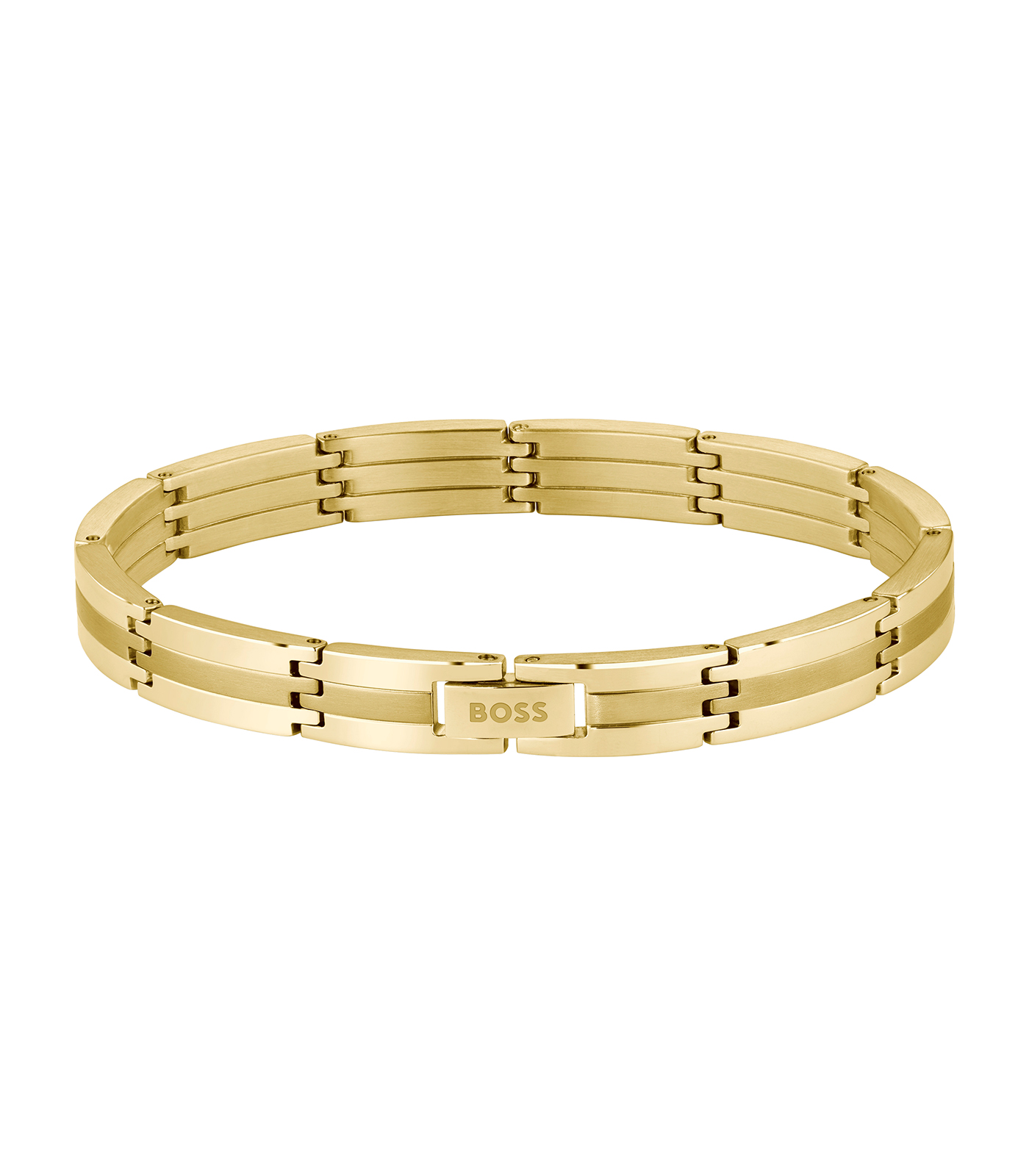 De Geel Stalen Armband Hugo Boss is een stijlvol sieraad, perfect voor elke gelegenheid. Deze armband heeft een lengte van 190mm en kan ingekort worden tot 175mm.. Draag deze elegante armband solo of combineer met andere accessoires voor een verfijnde look.