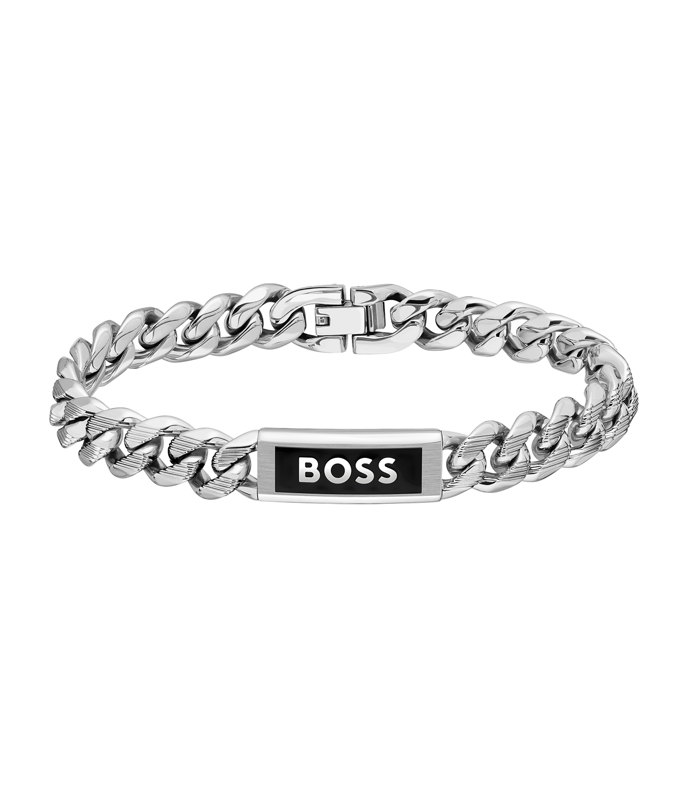 Deze stijlvolle stalen herenarmband met het logo van Hugo Boss is een verfijnd accessoire. Gemaakt van hoogwaardig roestvrij staal, heeft het een zilverkleurige afwerking. Meet 190 mm, ideaal voor een moderne look. Draag het alleen voor een subtiele stijl of combineer het met andere sieraden voor een gedurfde uitstraling. Perfect voor elke gelegenheid.