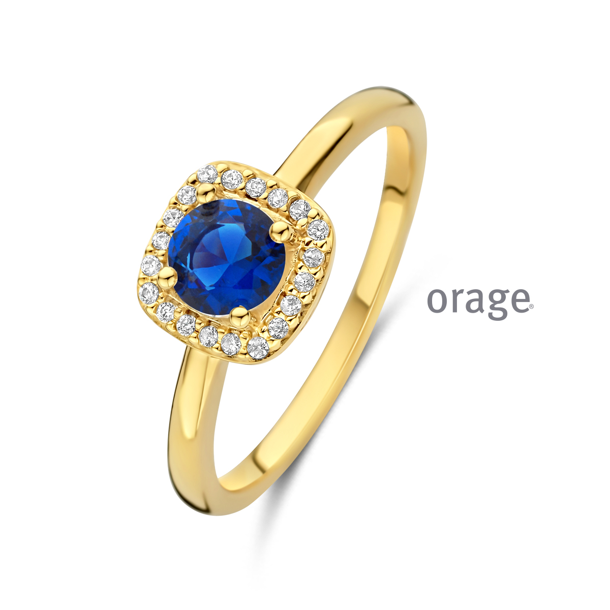 Orage Ring verguld met blauwe steen