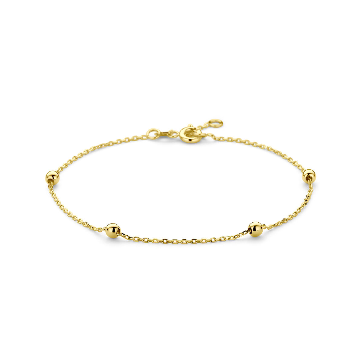 9k Geel kleurig armband uitgevoerd met bolletjes. De armband heeft draaglengtes van 17.5-18.5cm.