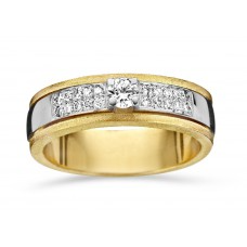 Wit gouden ring met centrale steen en zijsteentjes - briljant: 0,34 ct - 5,5 mm breed