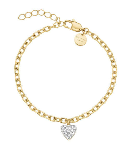 Staal vergulde armband met hart van Rosefield. Het hart is helemaal ingelegd met zirkonia's.