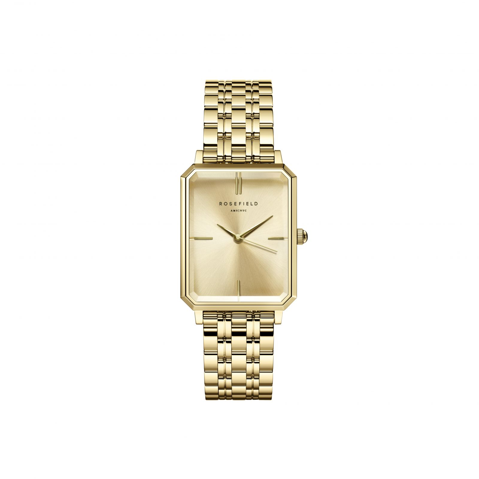 Ontdek The Octagon, Rosefield's nieuwste horlogecollectie &mdash; direct een klassieker. Dit bijzondere horloge met achthoekige klok en gepolijste gouden 5-schakel band stralen een elegantie van 1920 elegantie uit en maken dit horloge tot een waar fashion accessoire.