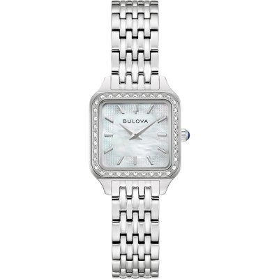 Bulova - Quartz dameshorloge vierkant bezet met diamanten in de bezel, 30 meter WR, Saffierglas - 96R256
