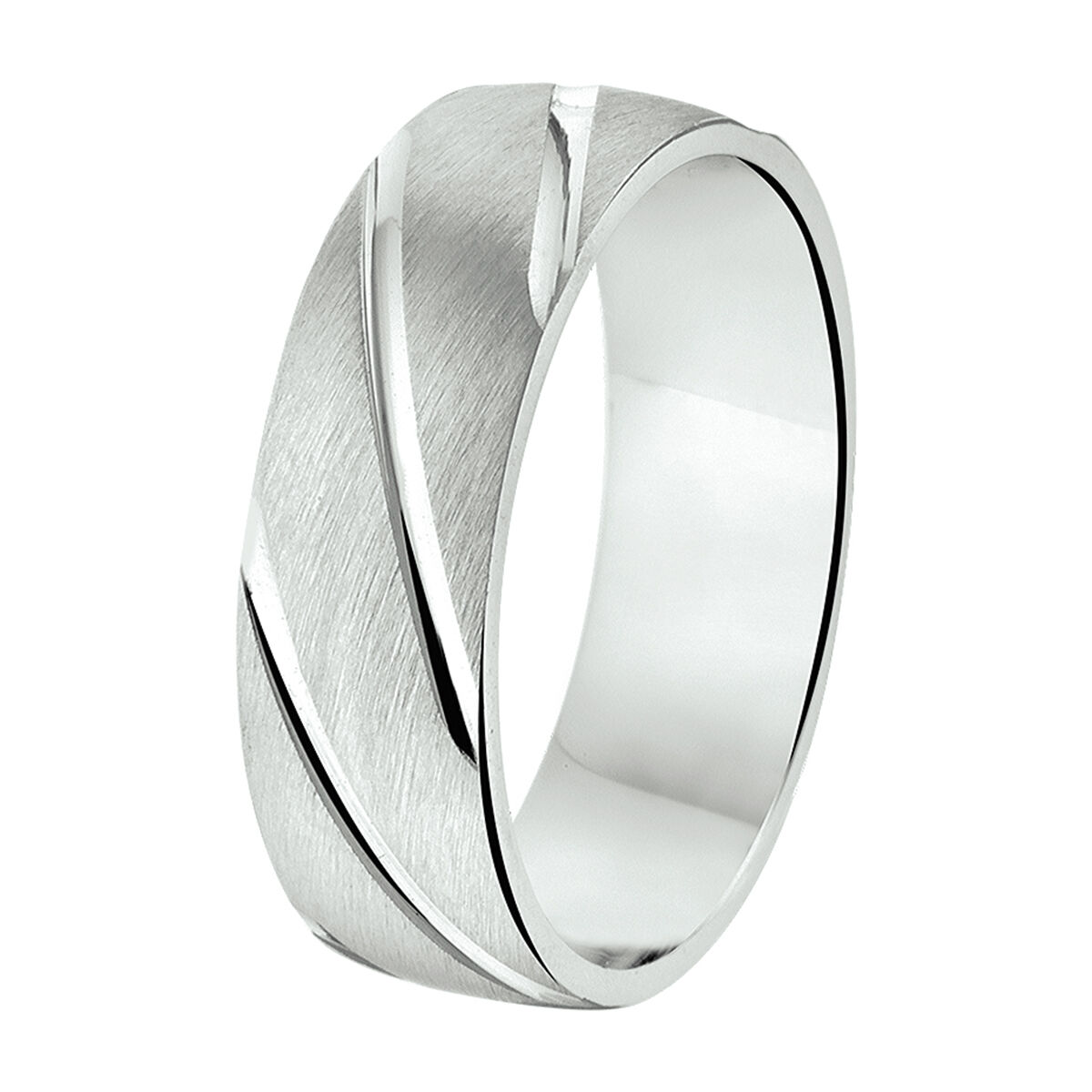 Gerhodineerd zilveren relatiering met een breedte van 6.5mm.