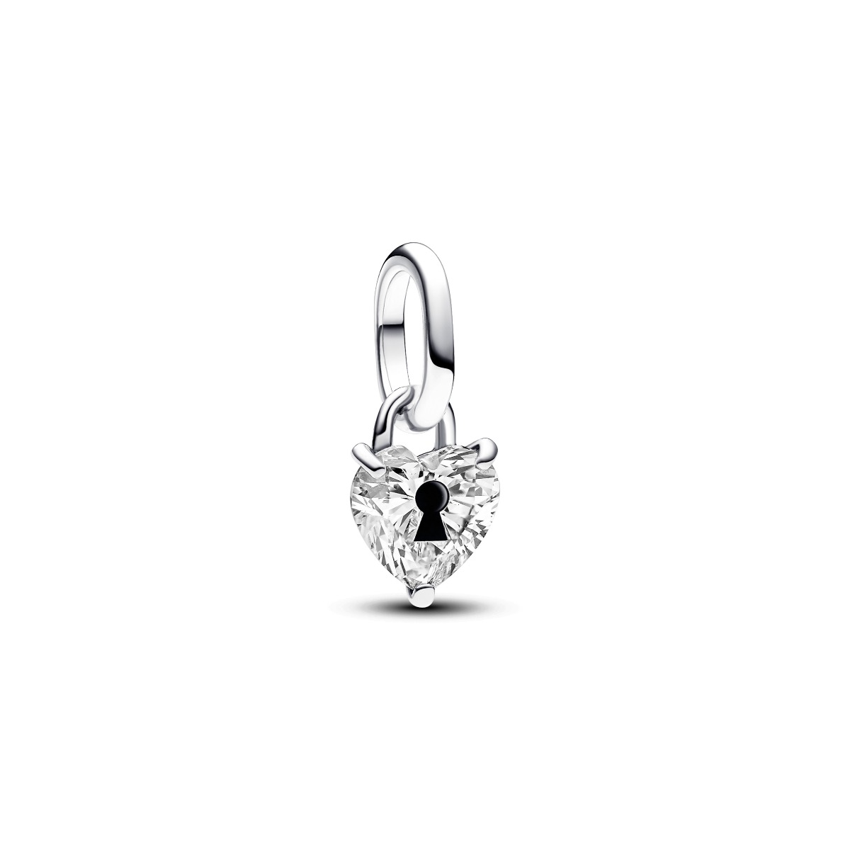 Keyhole Heart Sterling Zilver Mini bengelen met heldere kubieke zirkonia en zwart emaille